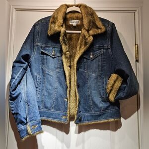Designer denim jacket w/faux fur lining